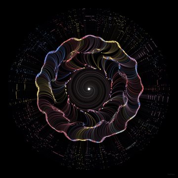 The Social Chorus artwork with layered multicoloured strands radiating from a bright centre on black
